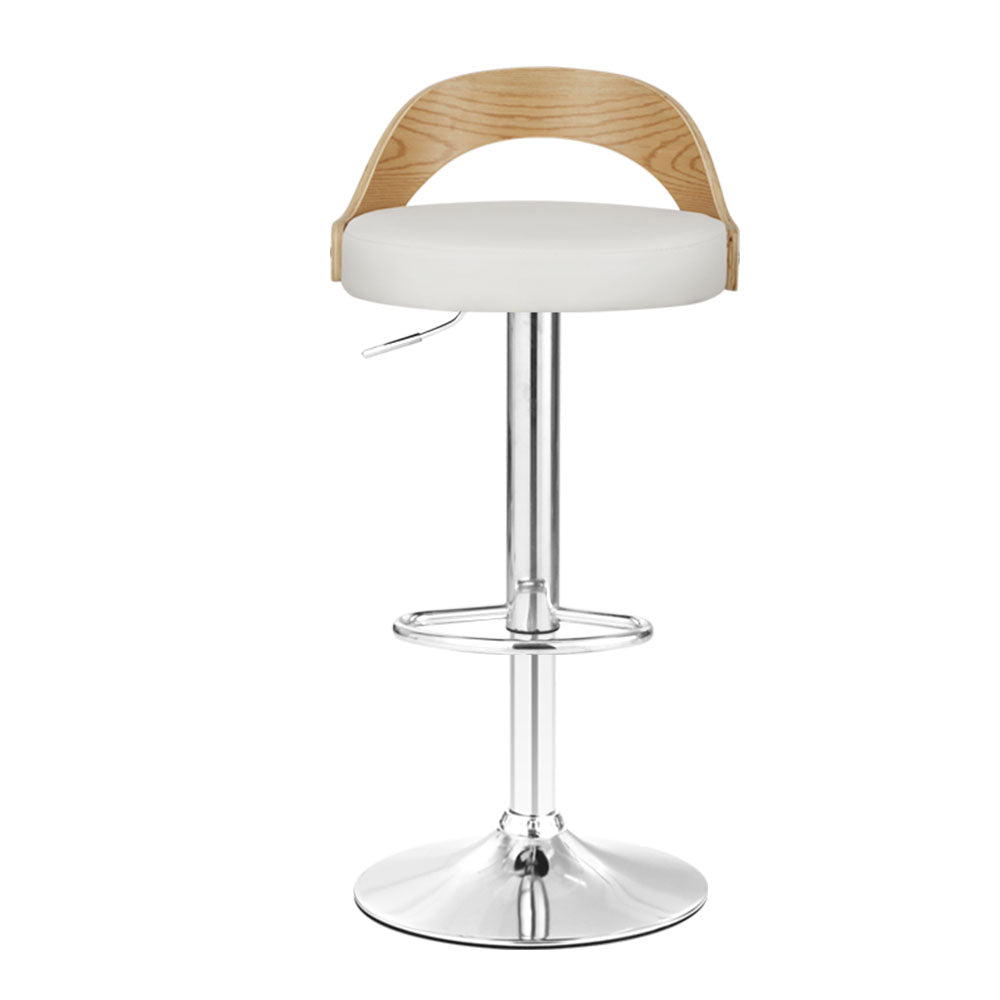 Artiss 2x Bar Stools Adjustable Leather Padded White - Furniture > Bar Stools & Chairs > Table & Bar Stools