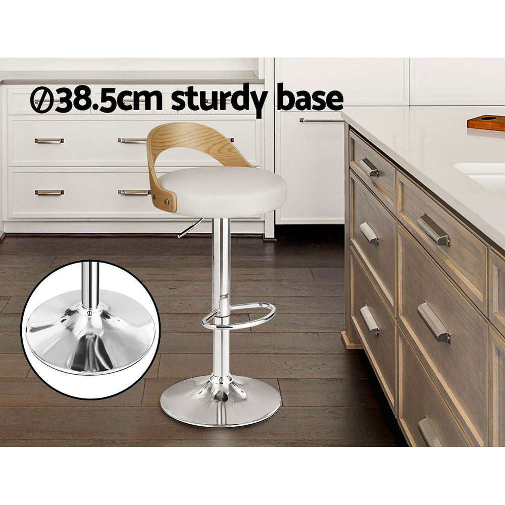 Artiss 2x Bar Stools Adjustable Leather Padded White - Furniture > Bar Stools & Chairs > Table & Bar Stools