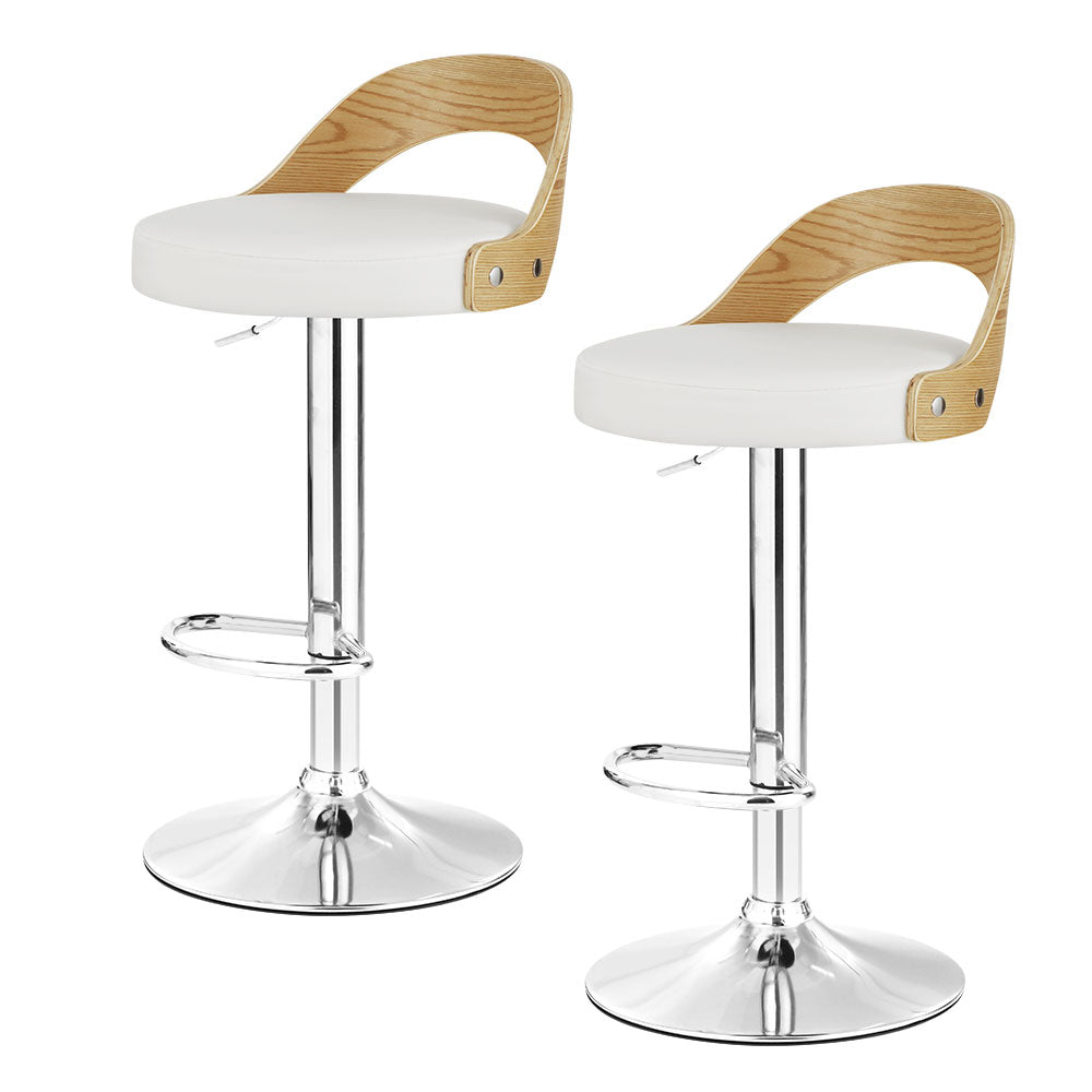 Artiss 2x Bar Stools Adjustable Leather Padded White - Furniture > Bar Stools & Chairs > Table & Bar Stools