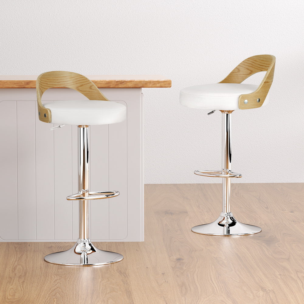 4x Bar Stools Adjustable Leather Padded White - Furniture > Bar Stools & Chairs > Arm Chairs & Recliners