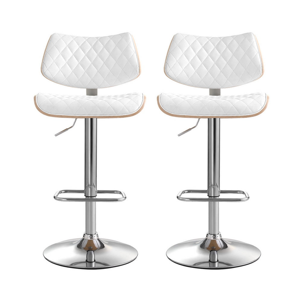 2x Bar Stools Kitchen Dining Chairs Gas Lift Stool Wooden Leather White