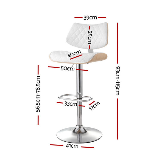 4x Bar Stools Kitchen Dining Chairs Gas Lift Stool Wooden Leather White - Furniture > Bar Stools & Chairs > Table & Bar