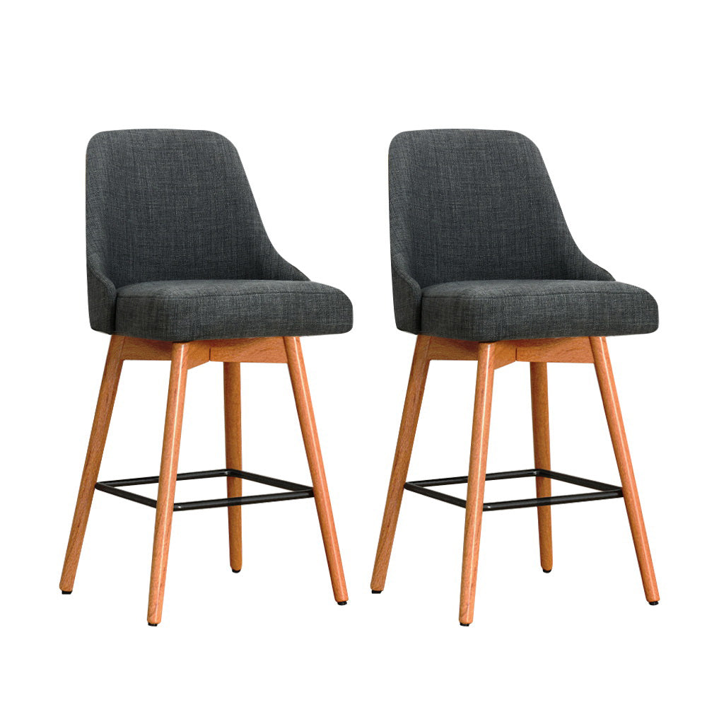 Artiss 2x Bar Stools Swivel Seat Wooden Charcoal - Furniture > Bar Stools & Chairs > Table & Bar Stools