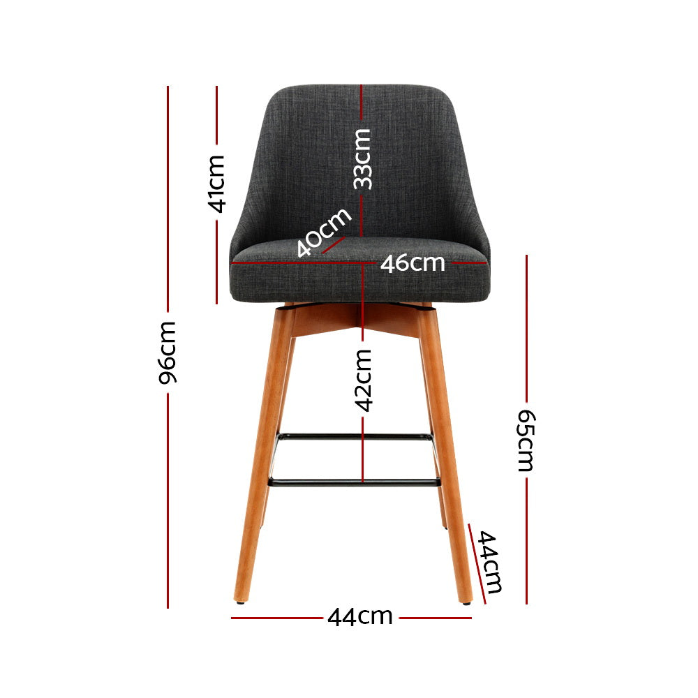 Artiss 2x Bar Stools Swivel Seat Wooden Charcoal - Furniture > Bar Stools & Chairs > Table & Bar Stools