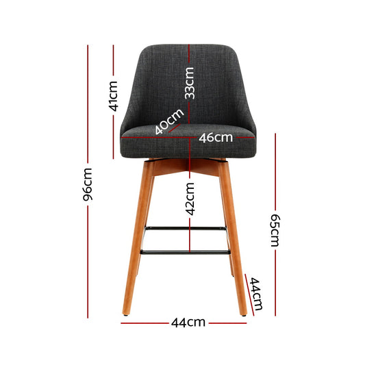 Artiss 2x Bar Stools Swivel Seat Wooden Charcoal Furniture > Bar Stools & Chairs > Table & Bar Stools