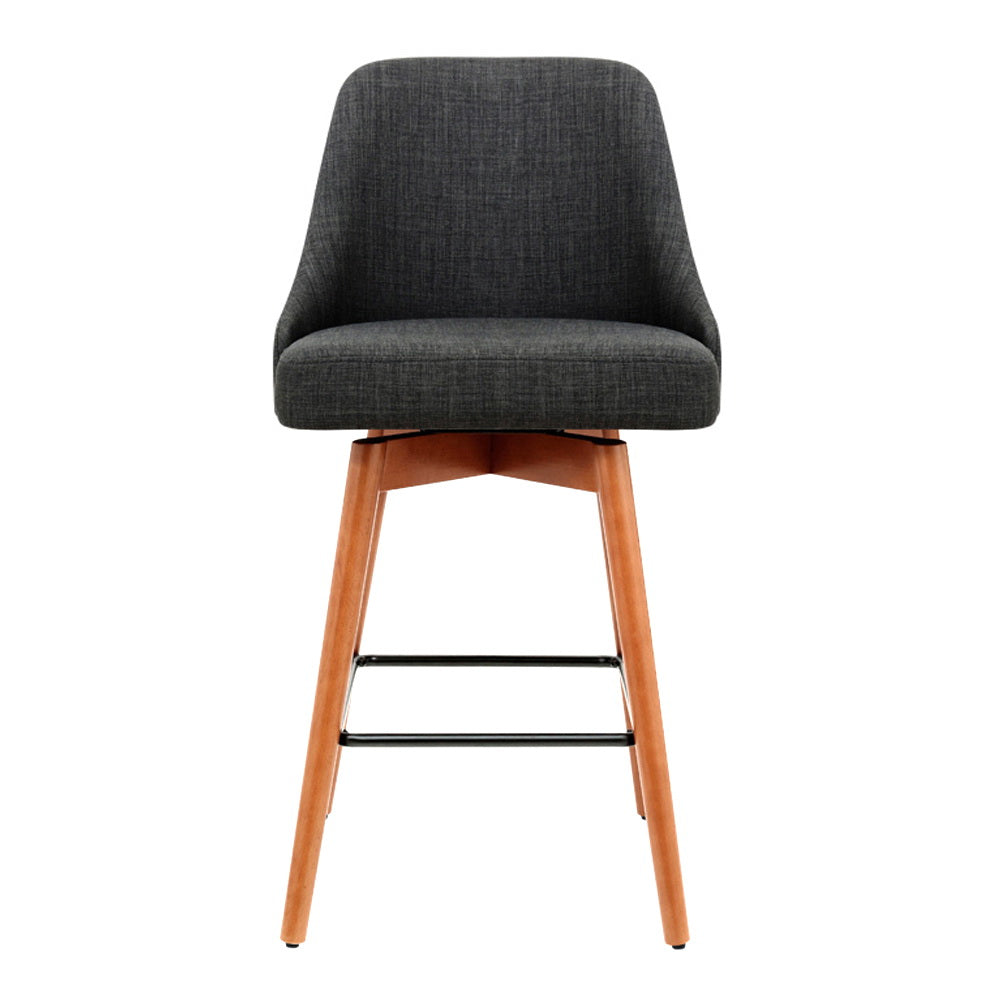 Artiss 2x Bar Stools Swivel Seat Wooden Charcoal - Furniture > Bar Stools & Chairs > Table & Bar Stools