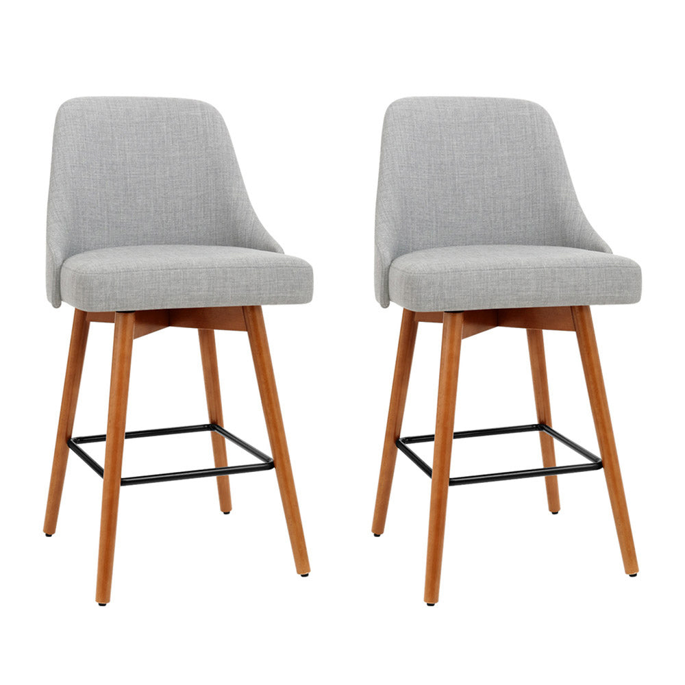 Artiss 2x Bar Stools Swivel Seat Wooden Grey - Furniture > Bar Stools & Chairs > Table & Bar Stools
