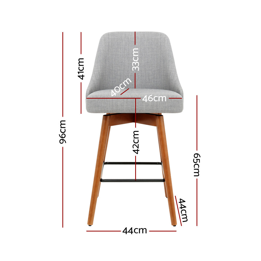 Artiss 2x Bar Stools Swivel Seat Wooden Grey - Furniture > Bar Stools & Chairs > Table & Bar Stools