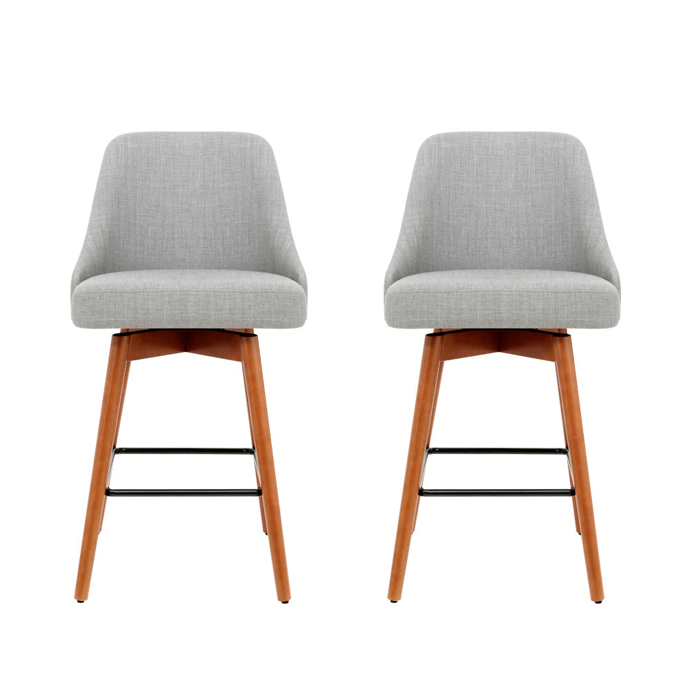 Artiss 2x Bar Stools Swivel Seat Wooden Grey - Furniture > Bar Stools & Chairs > Table & Bar Stools