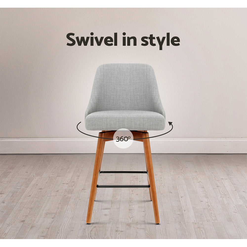Artiss 2x Bar Stools Swivel Seat Wooden Grey - Furniture > Bar Stools & Chairs > Table & Bar Stools