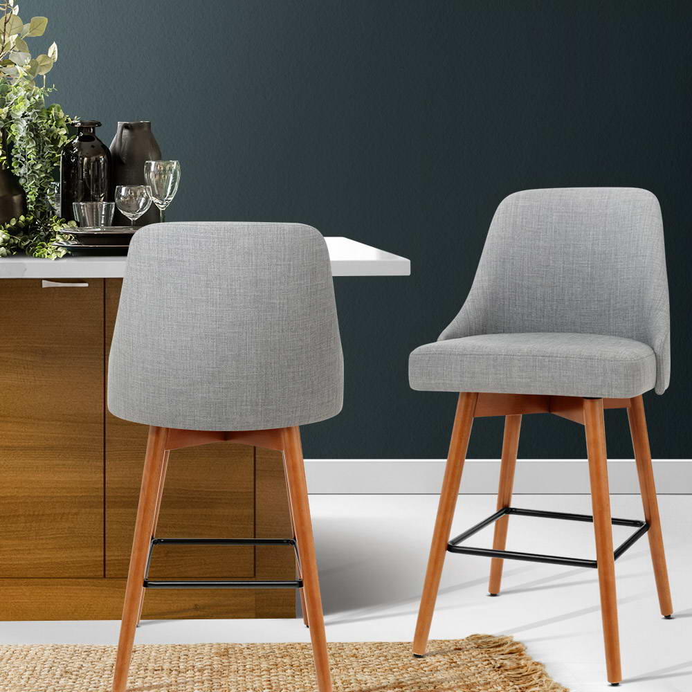 Artiss 2x Bar Stools Swivel Seat Wooden Grey - Furniture > Bar Stools & Chairs > Table & Bar Stools