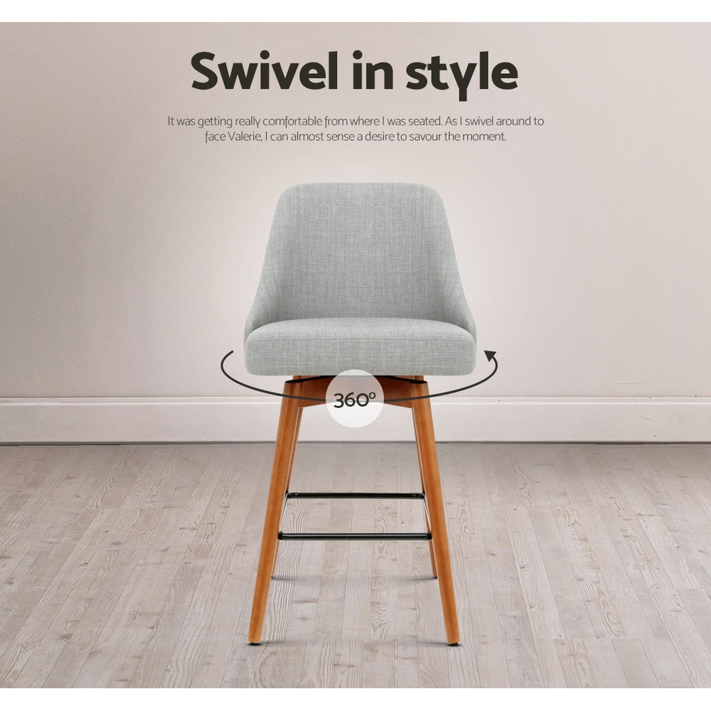 Artiss 4x Bar Stools Swivel Seat Wooden Grey - Furniture > Bar Stools & Chairs > Table & Bar Stools