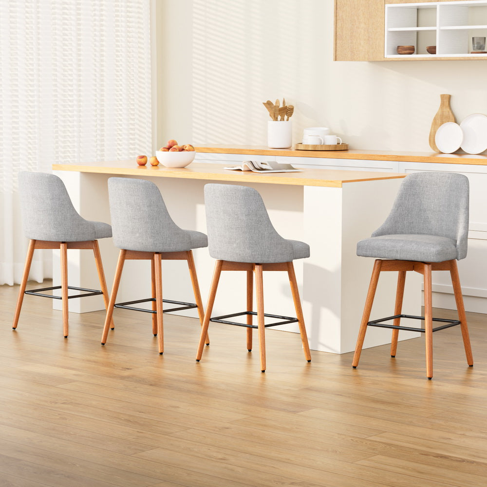 Artiss 4x Bar Stools Swivel Seat Wooden Grey - Furniture > Bar Stools & Chairs > Table & Bar Stools