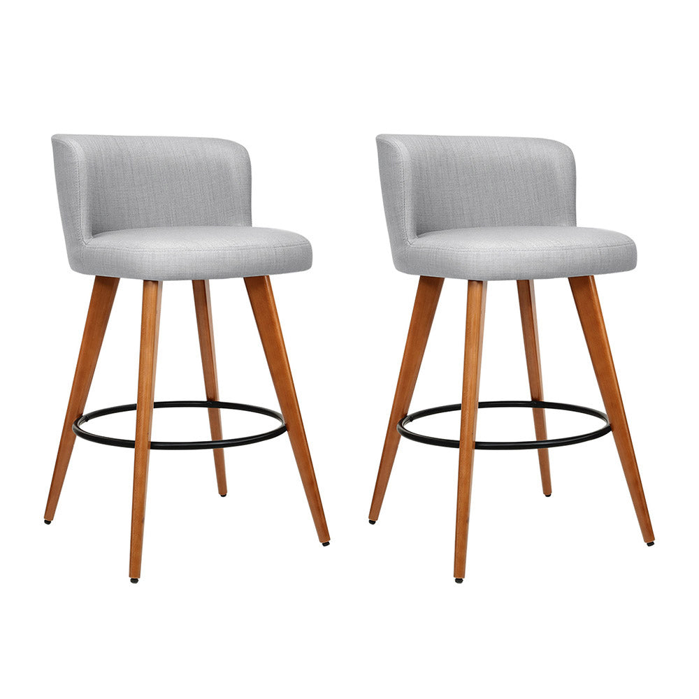 Artiss 2x Bar Stools Linen Padded Wooden Grey - Furniture > Bar Stools & Chairs > Table & Bar Stools