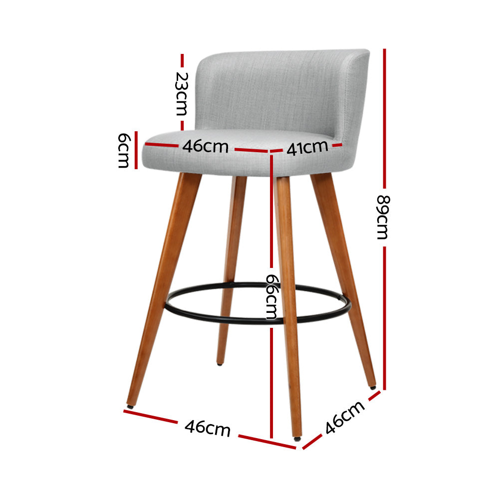 Artiss 2x Bar Stools Linen Padded Wooden Grey - Furniture > Bar Stools & Chairs > Table & Bar Stools