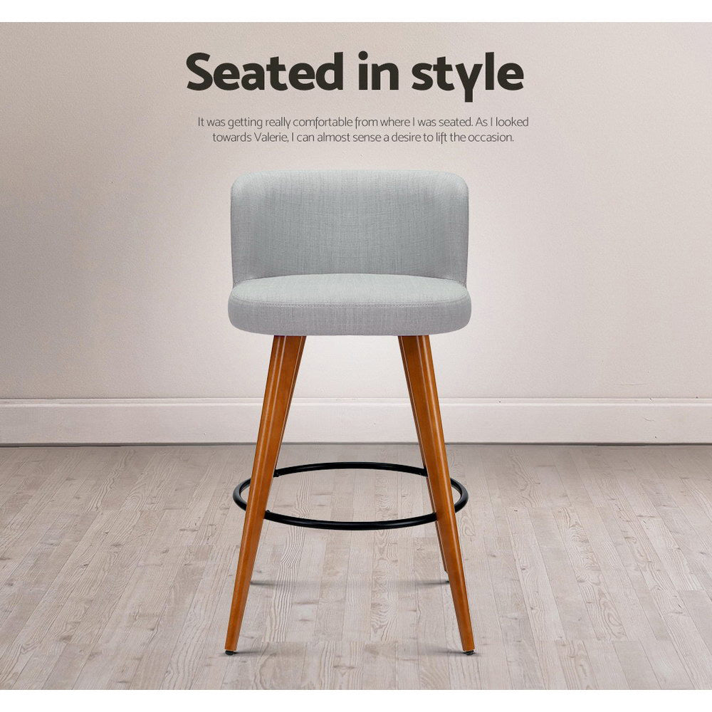 Artiss 2x Bar Stools Linen Padded Wooden Grey - Furniture > Bar Stools & Chairs > Table & Bar Stools
