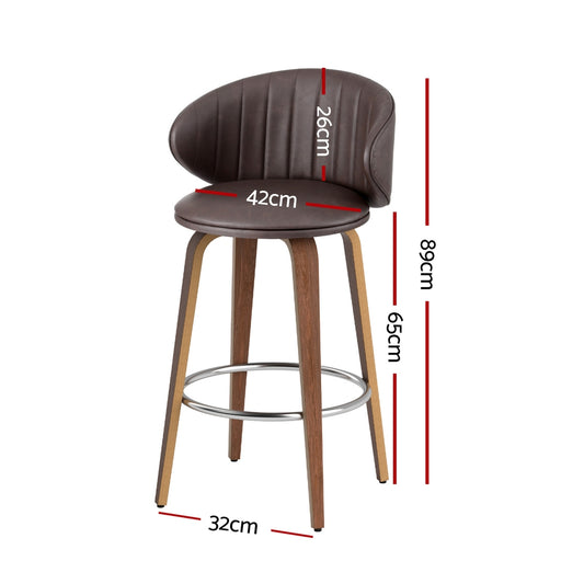 4x Bar Stools Dining Chairs Contoured Leather Wood Stool - Furniture > Bar Stools & Chairs > Table & Bar Stools