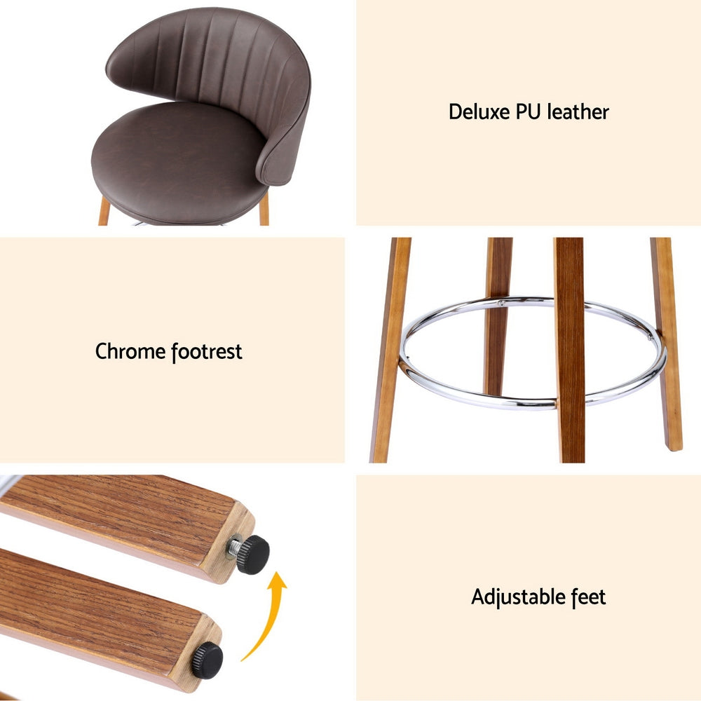 4x Artiss Bar Stools Dining Chairs Contoured Leather Wood Stool - Furniture > Bar Stools & Chairs > Table & Bar Stools
