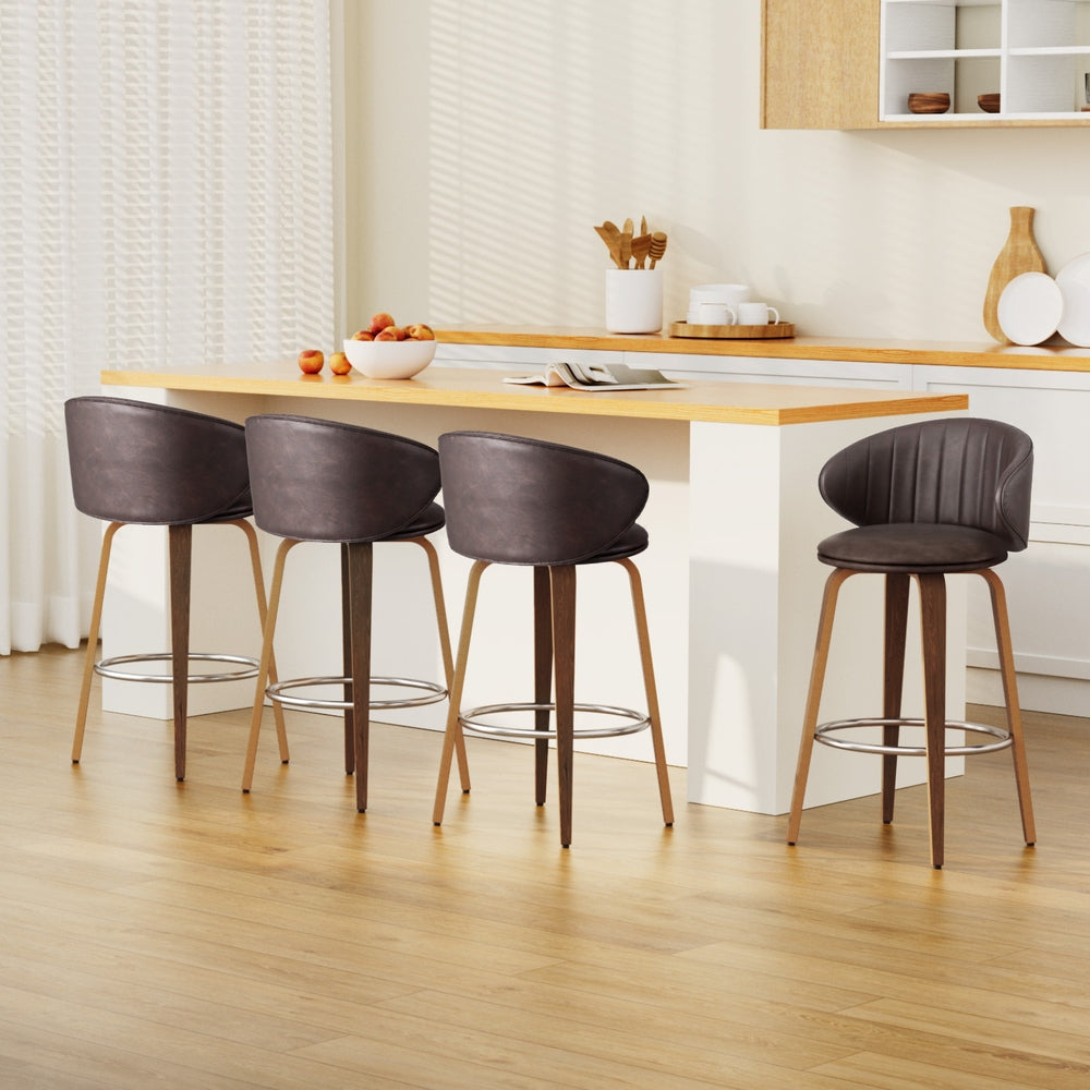 4x Artiss Bar Stools Dining Chairs Contoured Leather Wood Stool - Furniture > Bar Stools & Chairs > Table & Bar Stools