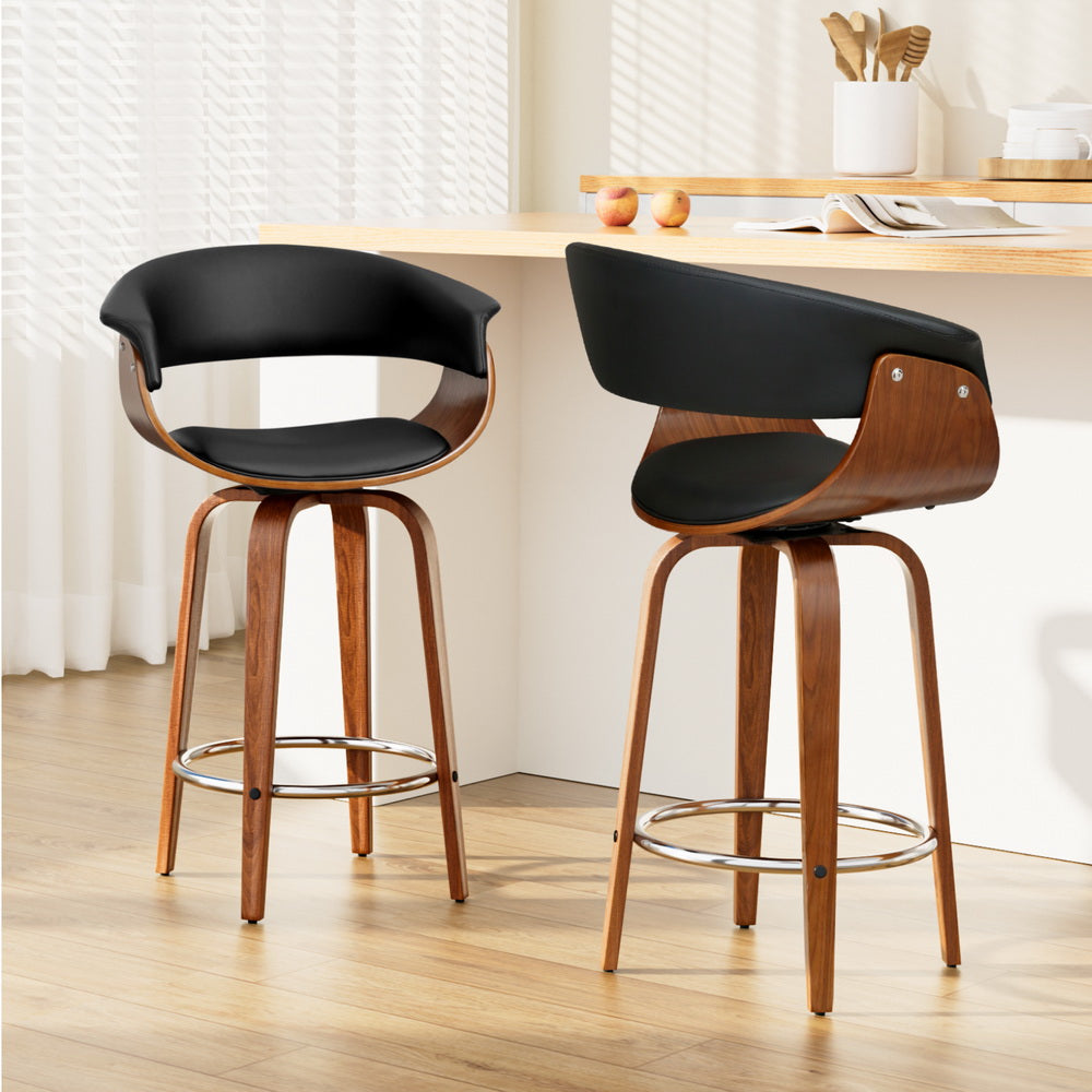 Artiss 2x Bar Stools Swivel PU Seat Wooden - Furniture > Bar Stools & Chairs > Table & Bar Stools