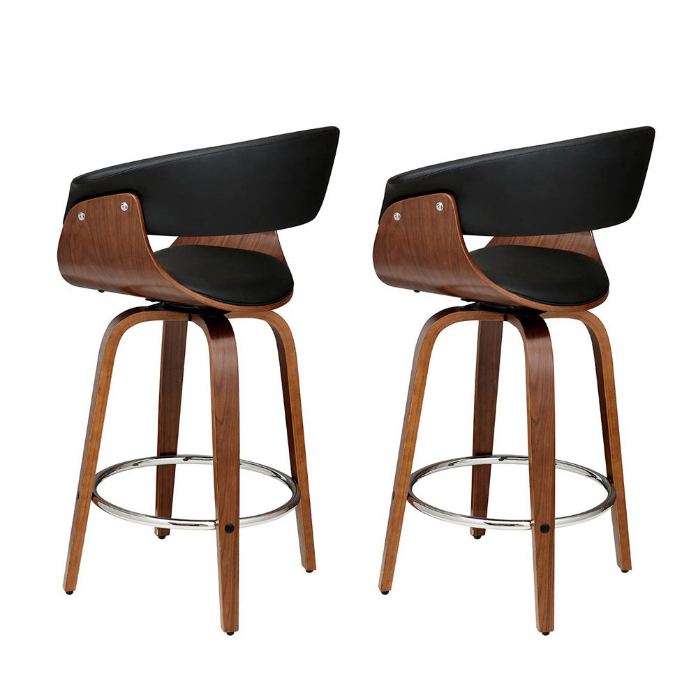 Artiss 2x Bar Stools Swivel PU Seat Wooden - Furniture > Bar Stools & Chairs > Table & Bar Stools