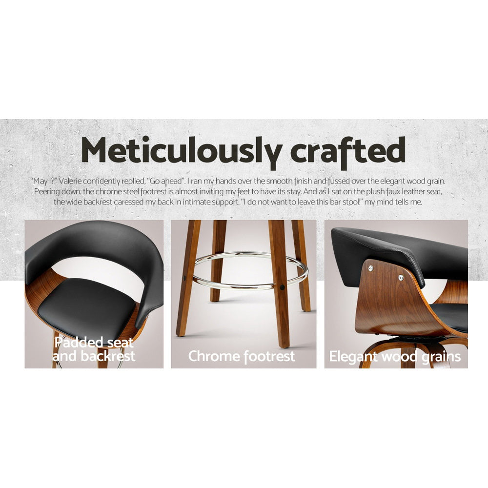 Artiss 2x Bar Stools Swivel PU Seat Wooden - Furniture > Bar Stools & Chairs > Table & Bar Stools