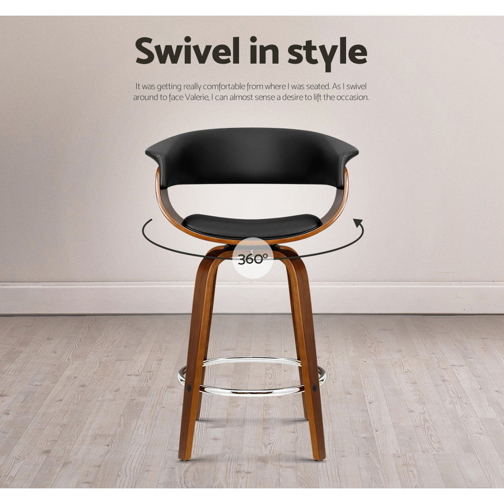 Artiss 2x Bar Stools Swivel PU Seat Wooden - Furniture > Bar Stools & Chairs > Table & Bar Stools