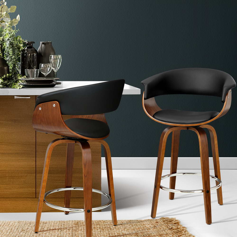 Artiss 2x Bar Stools Swivel PU Seat Wooden - Furniture > Bar Stools & Chairs > Table & Bar Stools