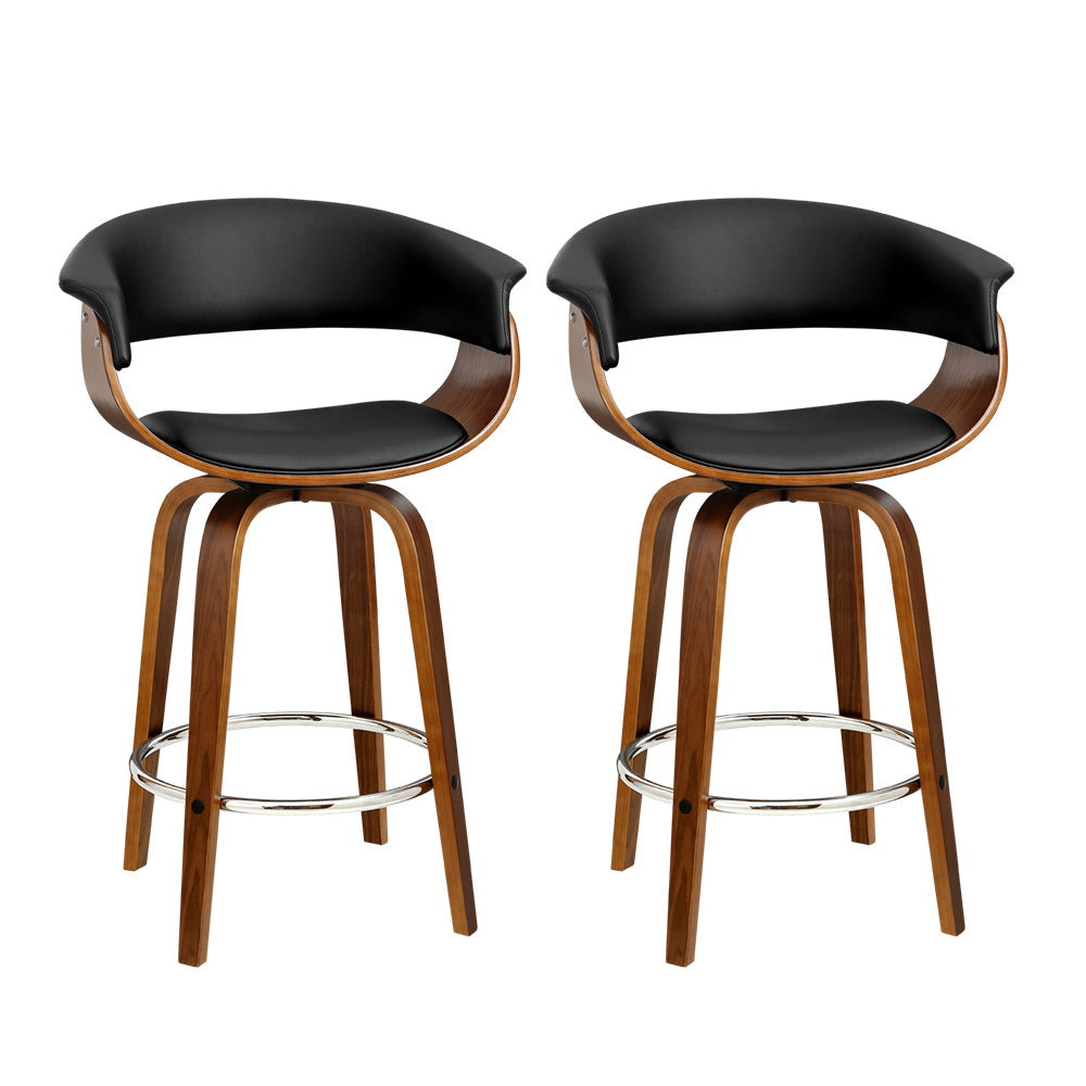 Artiss 2x Bar Stools Swivel PU Seat Wooden - Furniture > Bar Stools & Chairs > Table & Bar Stools