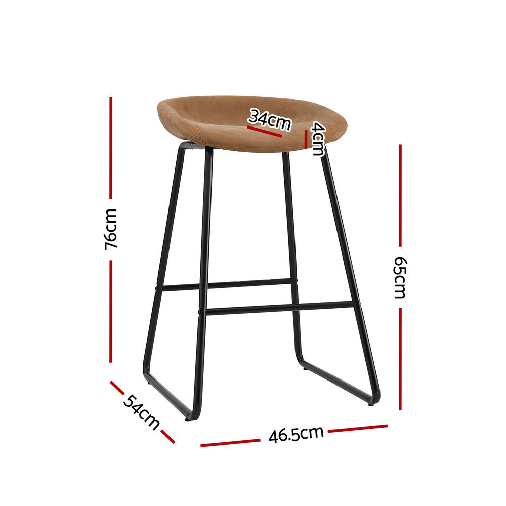 Artiss 2x Bar Stools Kitchen Dining Chairs Counter Stool PU Leather Metal Brown - Furniture > Bar Stools & Chairs >