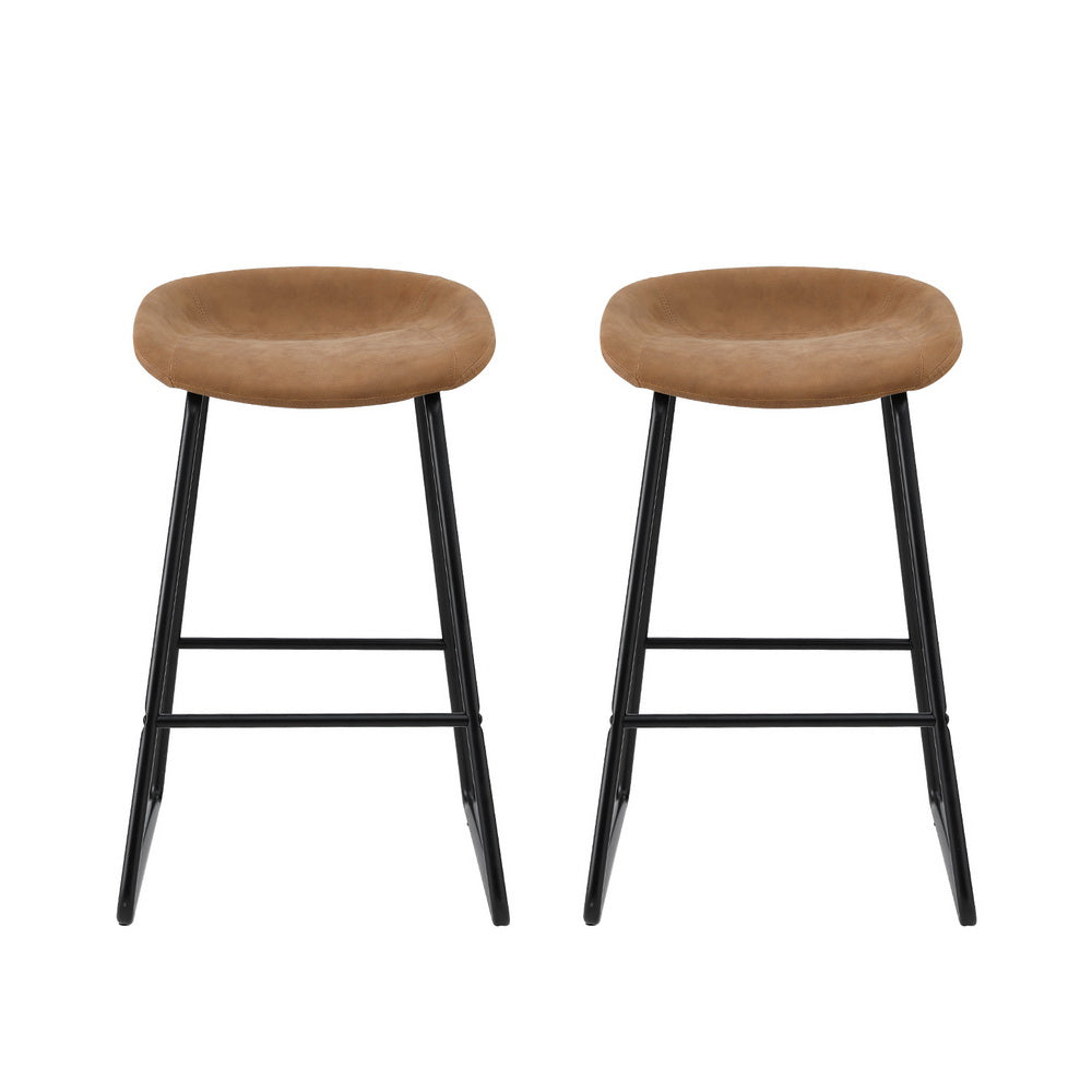 Artiss 2x Bar Stools Kitchen Dining Chairs Counter Stool PU Leather Metal Brown - Furniture > Bar Stools & Chairs >