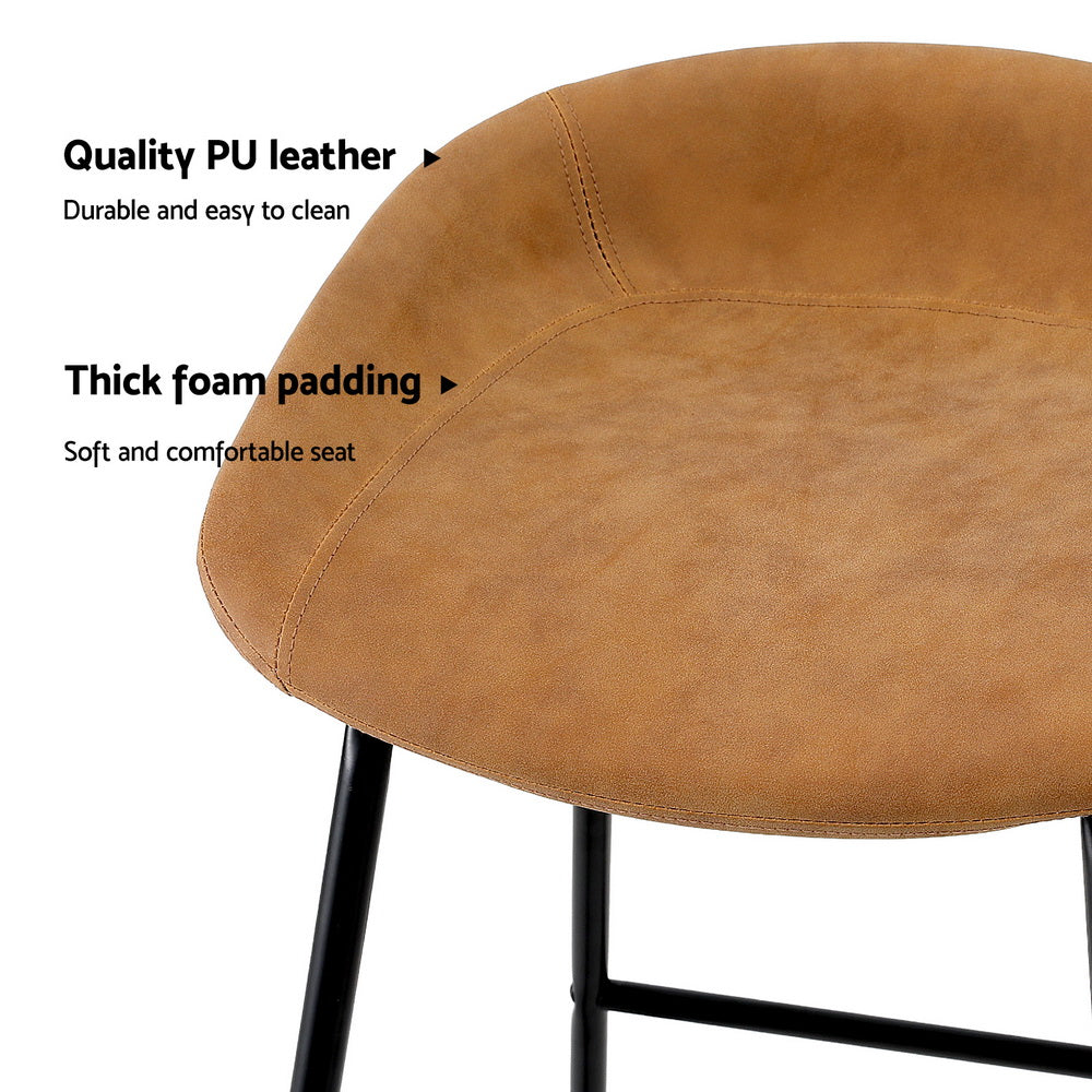 Artiss 2x Bar Stools Kitchen Dining Chairs Counter Stool PU Leather Metal Brown - Furniture > Bar Stools & Chairs >