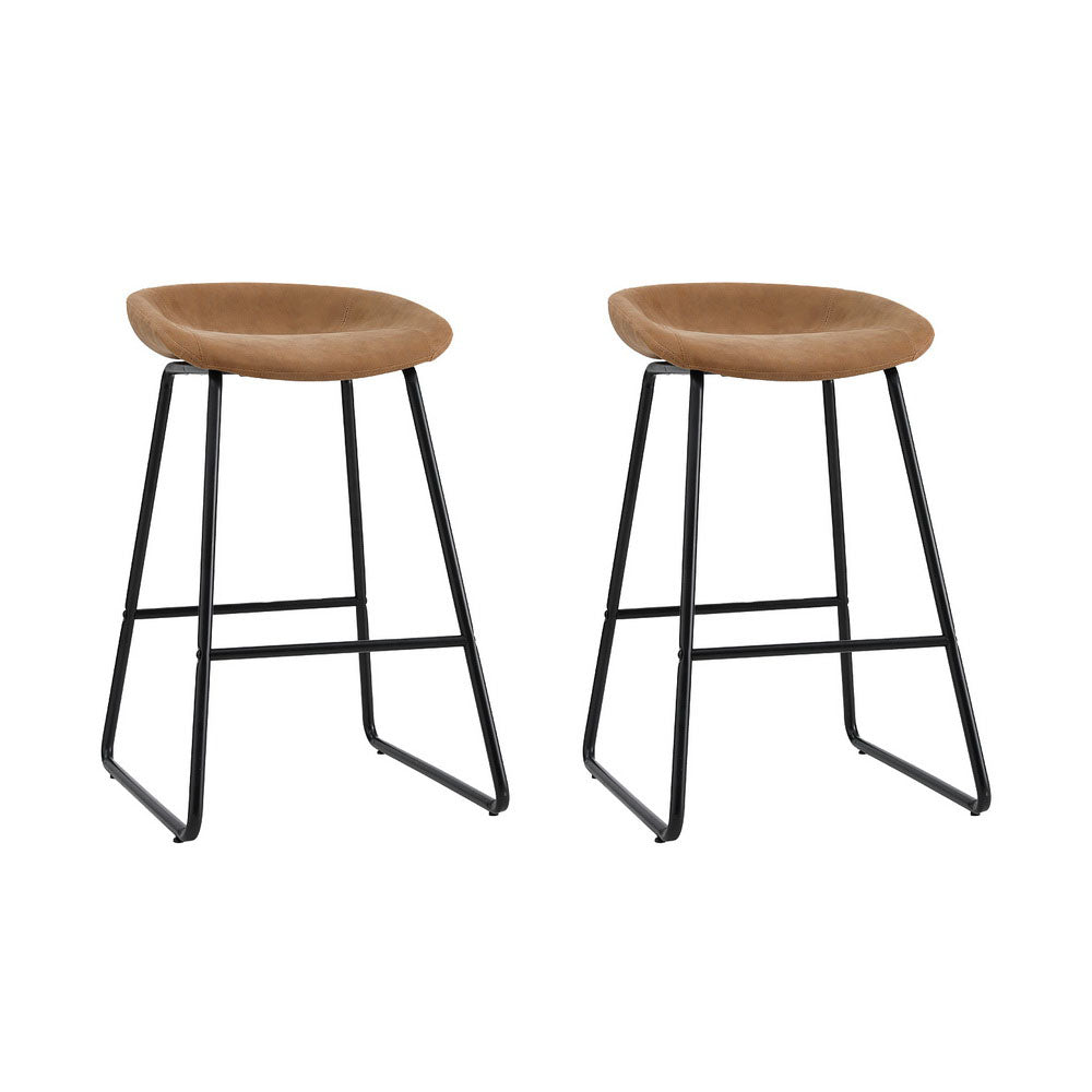 Artiss 2x Bar Stools Kitchen Dining Chairs Counter Stool PU Leather Metal Brown - Furniture > Bar Stools & Chairs >