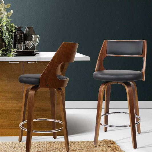 2x Bar Stools Swivel Leather Chair 65cm - Furniture > Bar Stools & Chairs > Table & Bar Stools