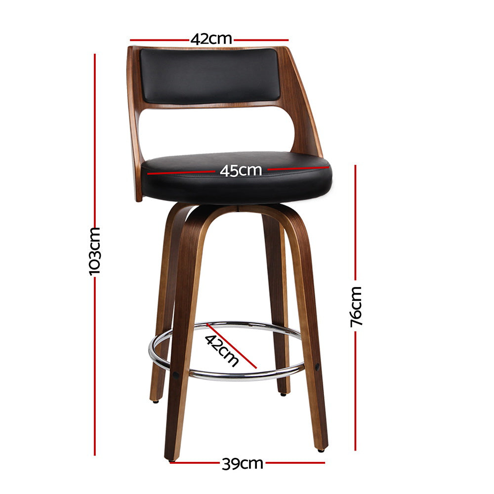 Artiss 2x Bar Stools Swivel Leather Chair 76cm - Furniture > Bar Stools & Chairs > Table & Bar Stools