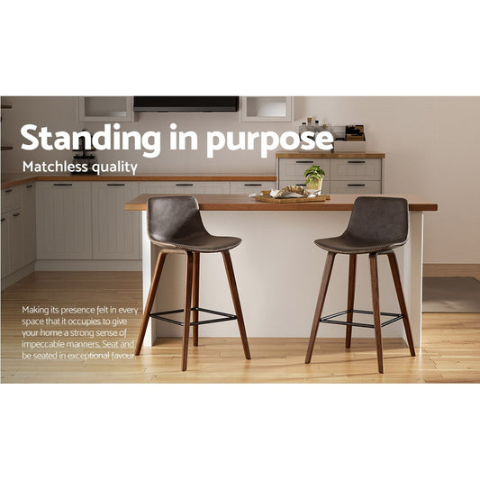 Bar Stools Kitchen Counter Barstools Leather Wooden Chairs x2 - Furniture > Bar Stools & Chairs > Table & Bar Stools