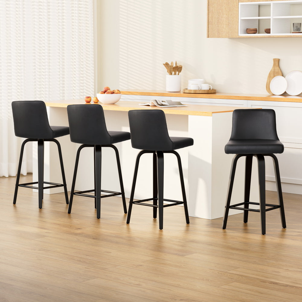 Artiss Bar Stools Kitchen Leather Barstools Swivel Wooden Chairs X4 - Furniture > Bar Stools & Chairs > Table & Bar