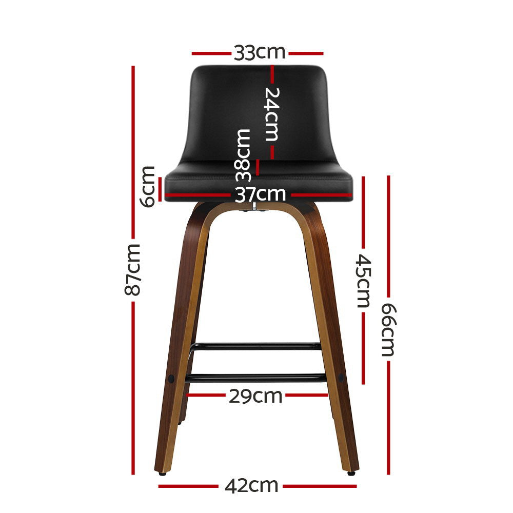 Artiss 2x Bar Stools Swivel Leather Padded Wooden - Furniture > Bar Stools & Chairs > Table & Bar Stools