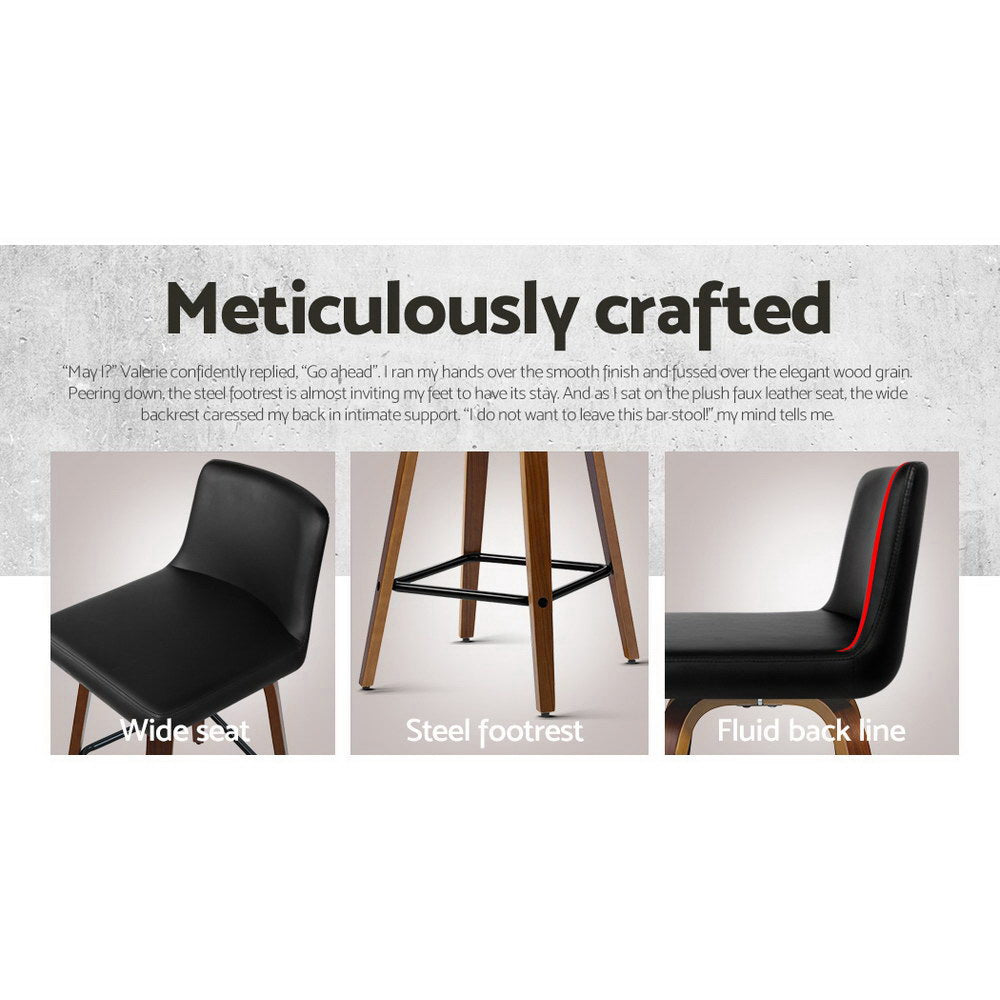 Artiss 2x Bar Stools Swivel Leather Padded Wooden - Furniture > Bar Stools & Chairs > Table & Bar Stools