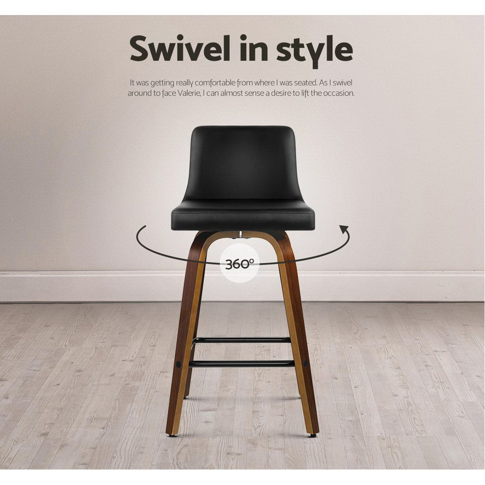 Artiss 2x Bar Stools Swivel Leather Padded Wooden - Furniture > Bar Stools & Chairs > Table & Bar Stools