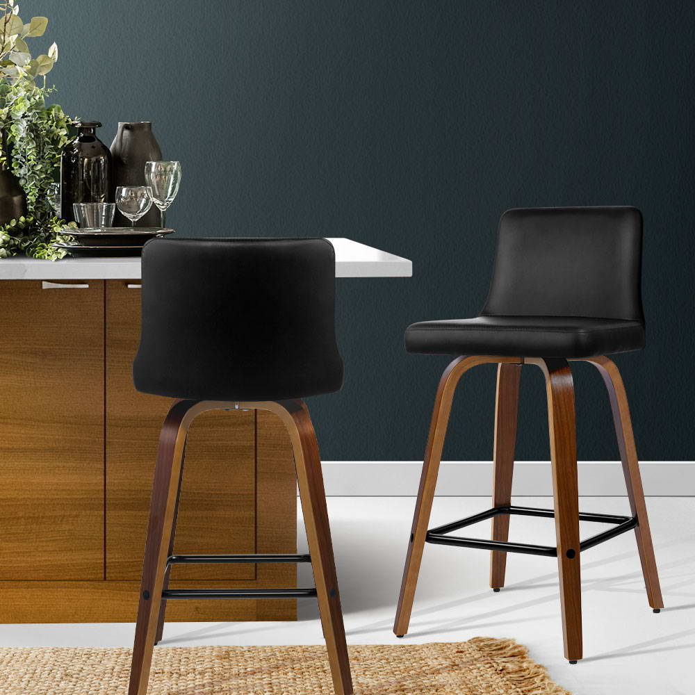 Artiss 2x Bar Stools Swivel Leather Padded Wooden - Furniture > Bar Stools & Chairs > Table & Bar Stools
