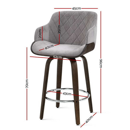 Artiss 2x Bar Stools Swivel Velvet Padded Wooden Furniture > Bar Stools & Chairs > Table & Bar Stools
