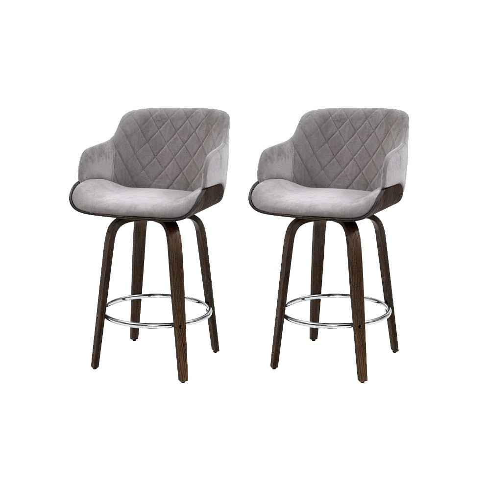 2x Bar Stools Swivel Velvet Padded Wooden - Furniture > Bar Stools & Chairs > Table & Bar Stools
