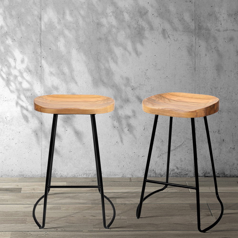 Artiss 2x Bar Stools Tractor Seat 65cm Wooden - Furniture > Bar Stools & Chairs > Table & Bar Stools