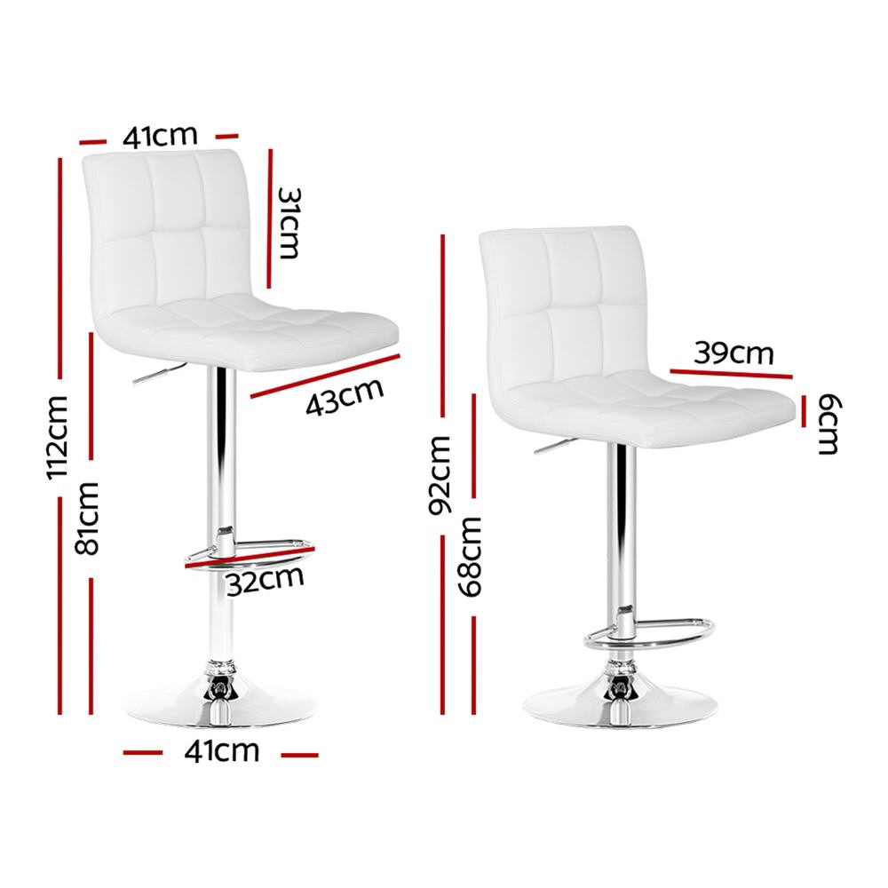 Artiss 4x Bar Stools Leather Gas Lift White - Furniture > Bar Stools & Chairs > Table & Bar Stools