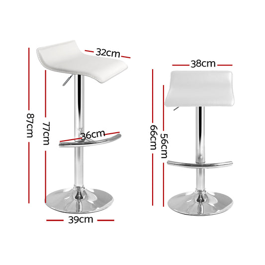 4x Bar Stools Adjustable Gas Lift Chairs White - Furniture > Bar Stools & Chairs > Table & Bar Stools