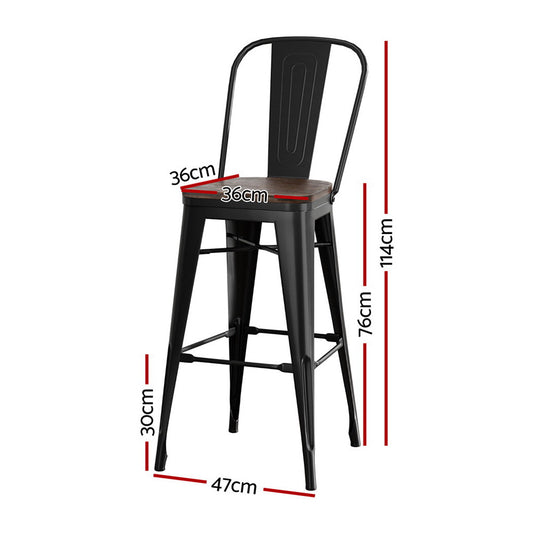 4x Metal Bar Stools Wooden Seat Retro Counter Stool - Furniture > Bar Stools & Chairs > Table & Bar Stools