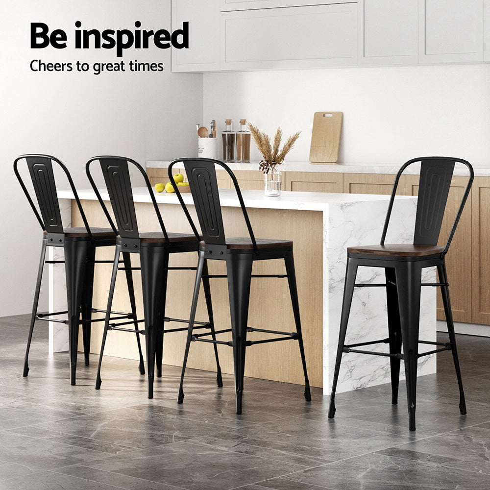4x Artiss Metal Bar Stools Wooden Seat Retro Counter Stool Furniture > Bar Stools & Chairs > Table & Bar Stools