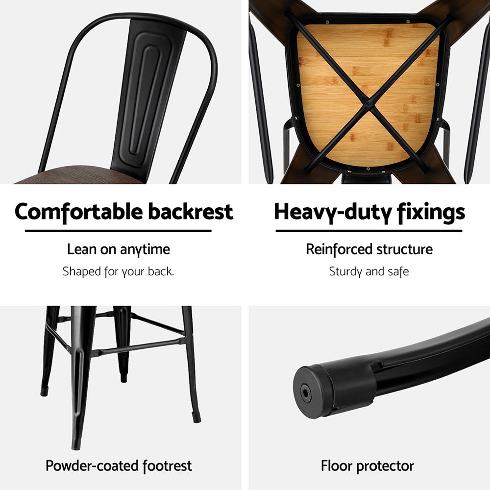 4x Artiss Metal Bar Stools Wooden Seat Retro Counter Stool Furniture > Bar Stools & Chairs > Table & Bar Stools