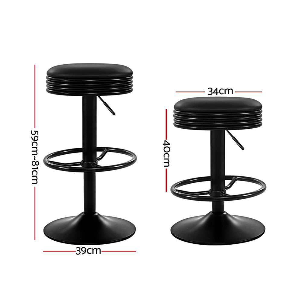 Artiss 2x Bar Stools Leather Padded Gas Lift Black - Furniture > Bar Stools & Chairs > Table & Bar Stools